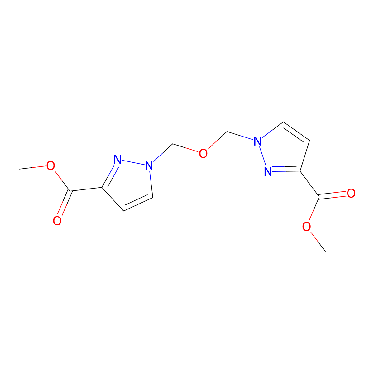 Dimethyl 1,1'-[oxydi(methylene)]bis(1H-pyrazole-3-carboxylate) molecular structure, CAS 1858251-14-5