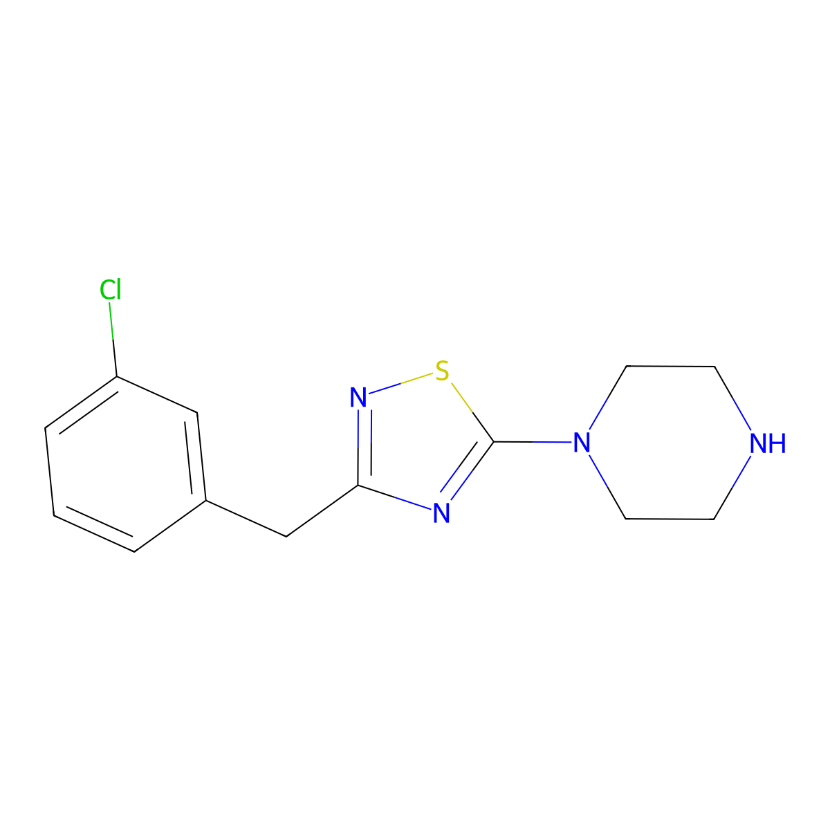 1-{3-[(3-Chlorophenyl)methyl]-1,2,4-thiadiazol-5-yl}piperazine molecular structure, CAS 1858251-16-7