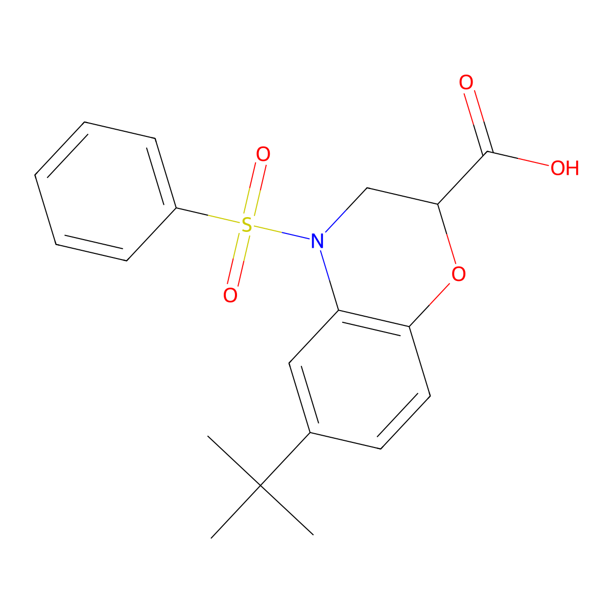6-tert-Butyl-4-(phenylsulfonyl)-3,4-dihydro-2H-1,4-benzoxazine-2-carboxylic acid molecular structure, CAS 1858251-17-8