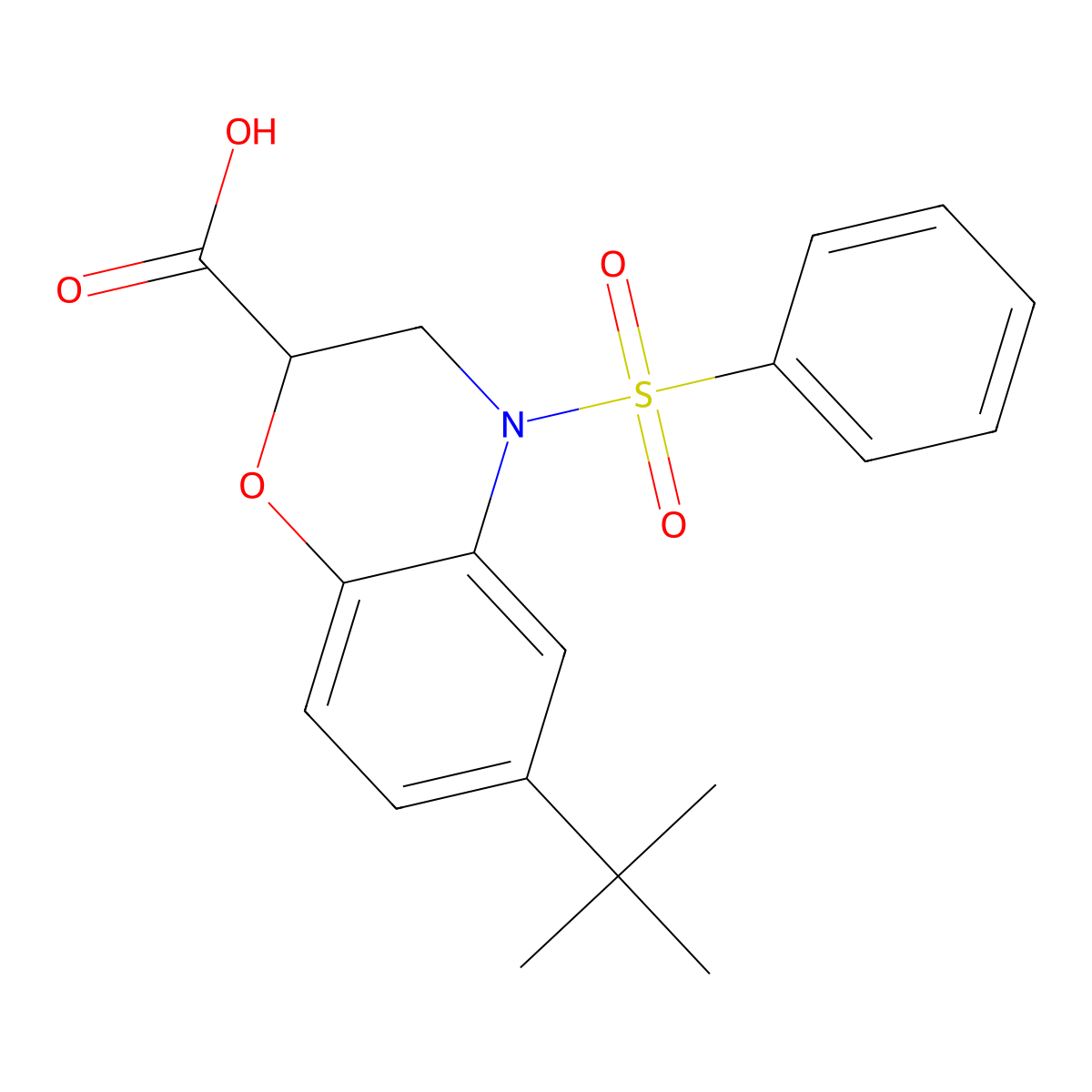 6-tert-Butyl-4-(phenylsulfonyl)-3,4-dihydro-2H-1,4-benzoxazine-2-carboxylic acid molecular structure, CAS 1858251-17-8