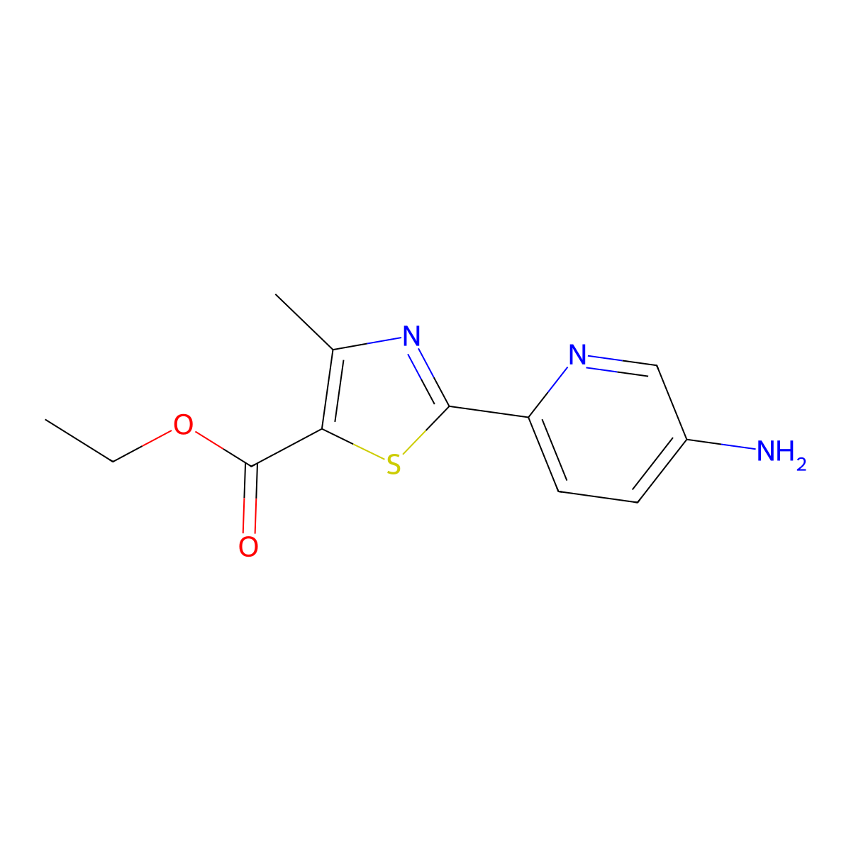 Ethyl 2-(5-amino-2-pyridyl)-4-methylthiazole-5-carboxylate molecular structure, CAS 1858251-31-6