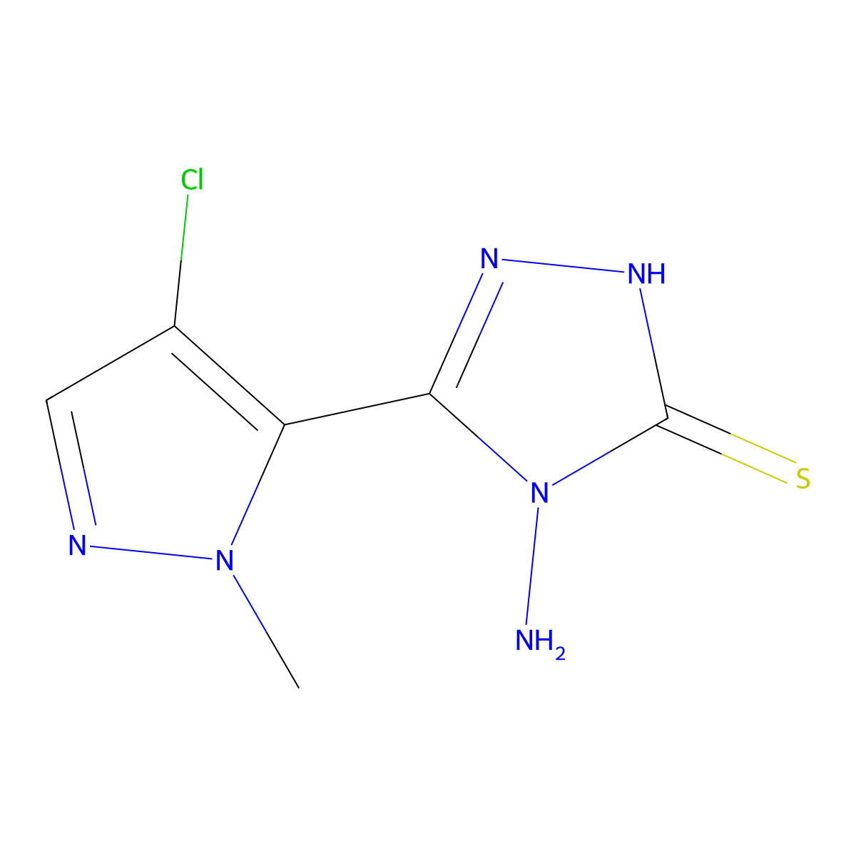 4-Amino-5-(4-chloro-1-methyl-1H-pyrazol-5-yl)-4H-1,2,4-triazole-3-thiol molecular structure, CAS 1858251-32-7