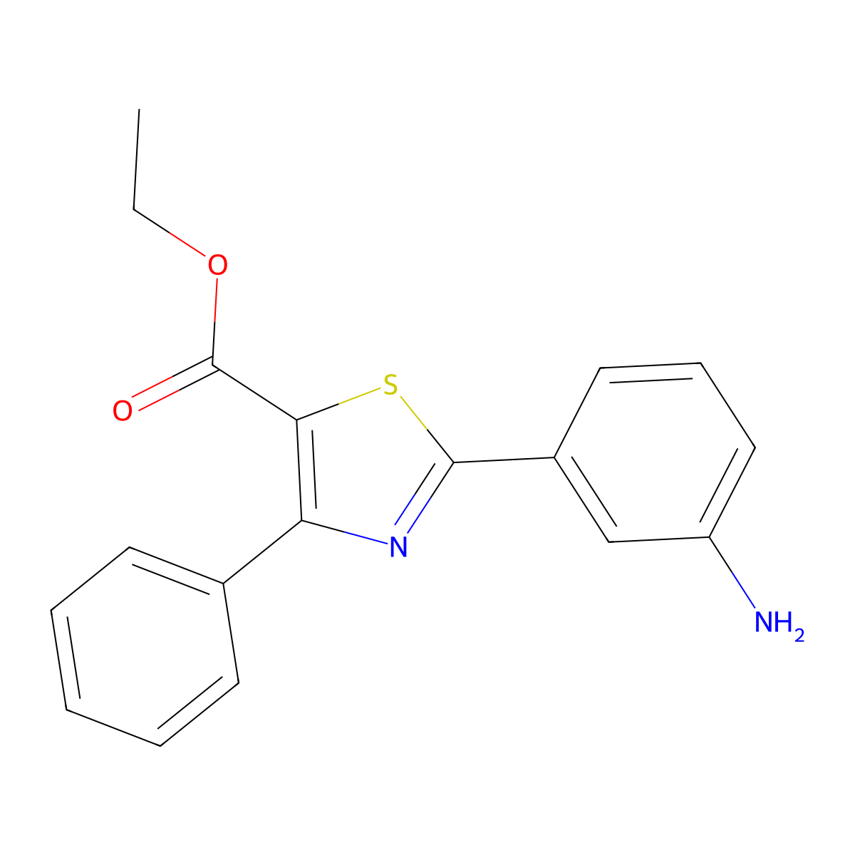Ethyl 2-(3-aminophenyl)-4-phenylthiazole-5-carboxylate molecular structure, CAS 1858251-38-3
