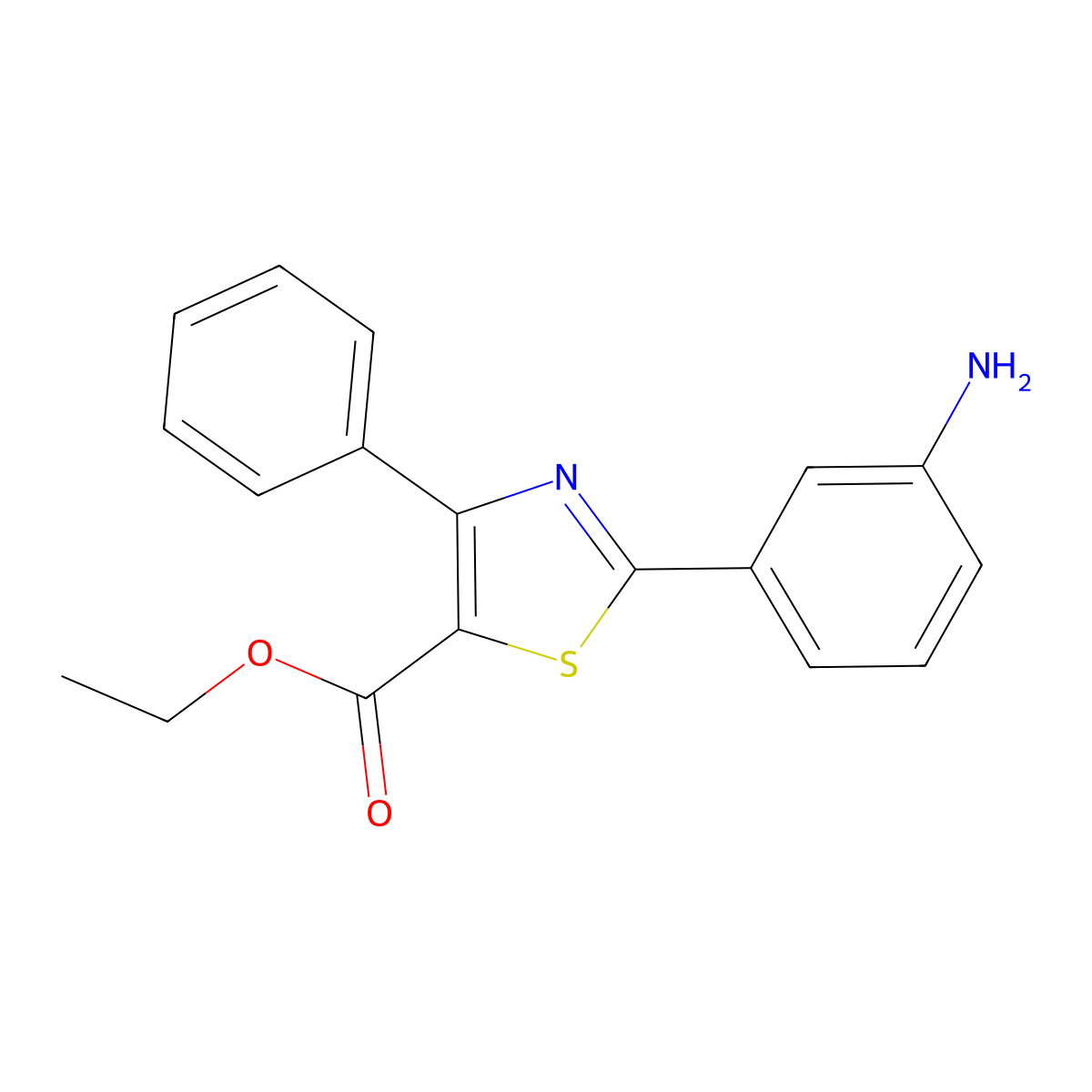 Ethyl 2-(3-aminophenyl)-4-phenylthiazole-5-carboxylate molecular structure, CAS 1858251-38-3