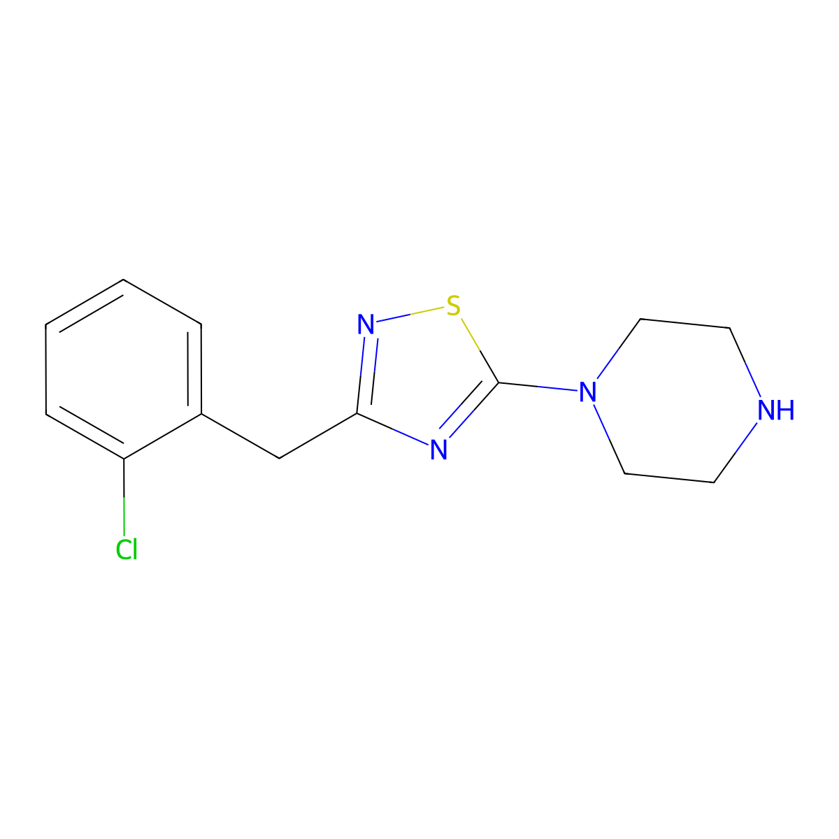1-{3-[(2-Chlorophenyl)methyl]-1,2,4-thiadiazol-5-yl}piperazine molecular structure, CAS 1858251-58-7