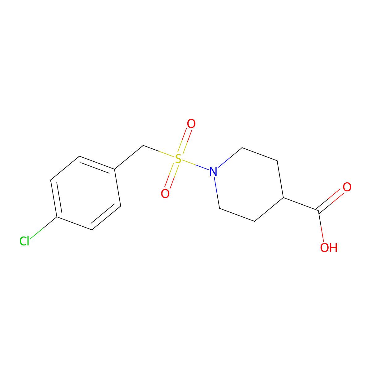 1-[(4-Chlorobenzyl)sulfonyl]piperidine-4-carboxylic acid molecular structure, CAS 1858251-71-4