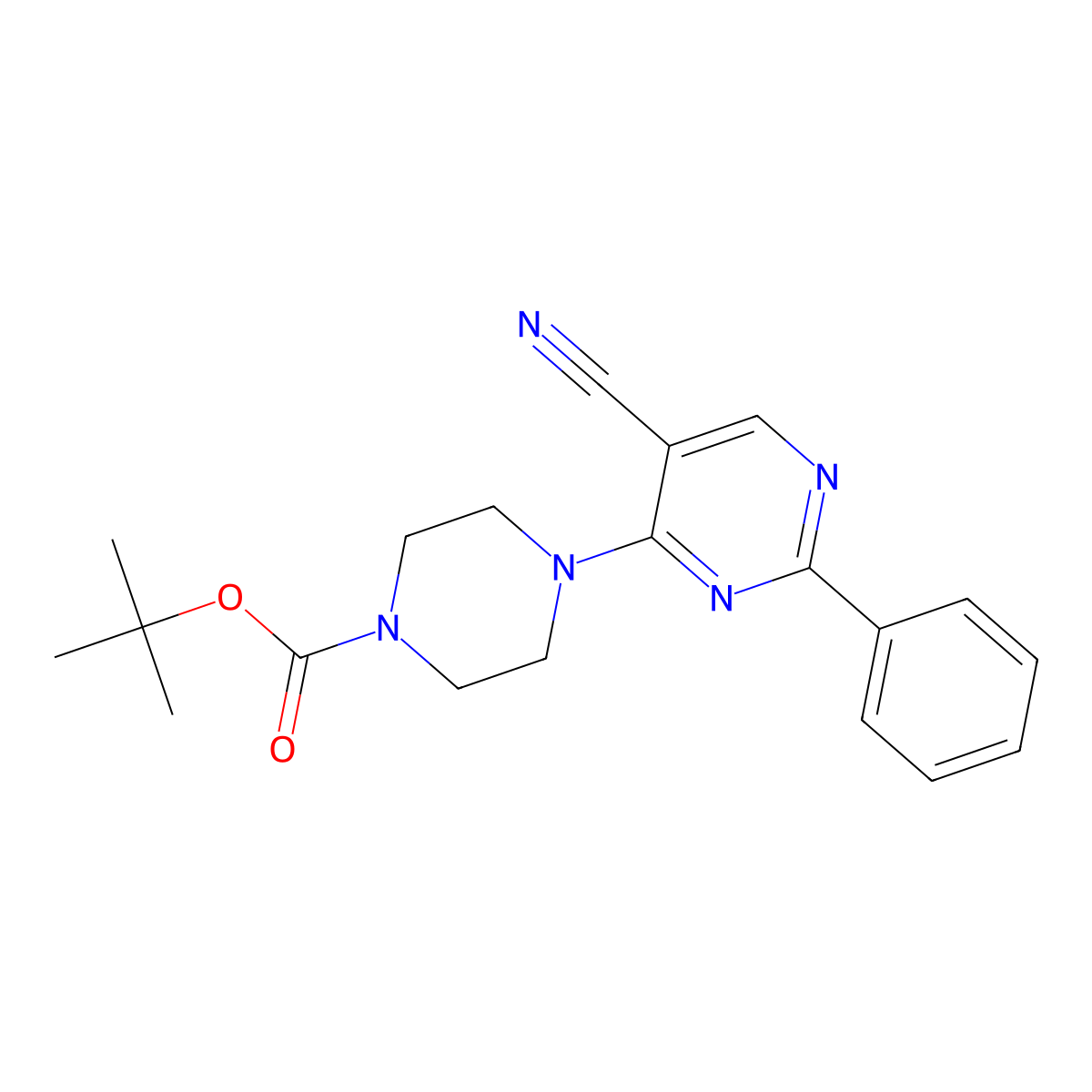 4-(5-Cyano-2-phenyl-pyrimidin-4-yl)-piperazine-1-carboxylic acid tert-butyl ester molecular structure, CAS 1858252-01-3