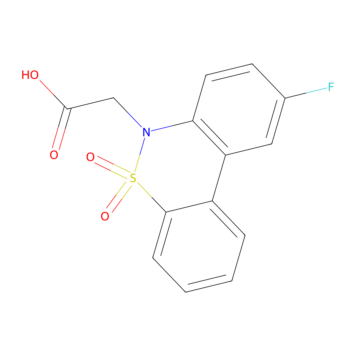 (9-Fluoro-5,5-dioxido-6H-dibenzo[c,e][1,2]thiazin-6-yl)acetic acid molecular structure, CAS 1858254-92-8
