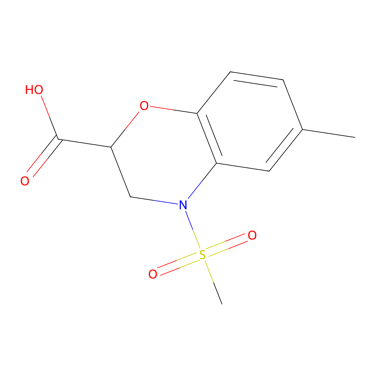 6-Methyl-4-(methylsulfonyl)-3,4-dihydro-2H-1,4-benzoxazine-2-carboxylic acid molecular structure, CAS 1858255-03-4