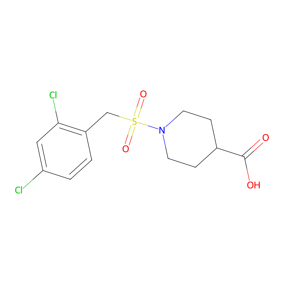 1-[(2,4-Dichlorobenzyl)sulfonyl]piperidine-4-carboxylic acid molecular structure, CAS 1858255-09-0