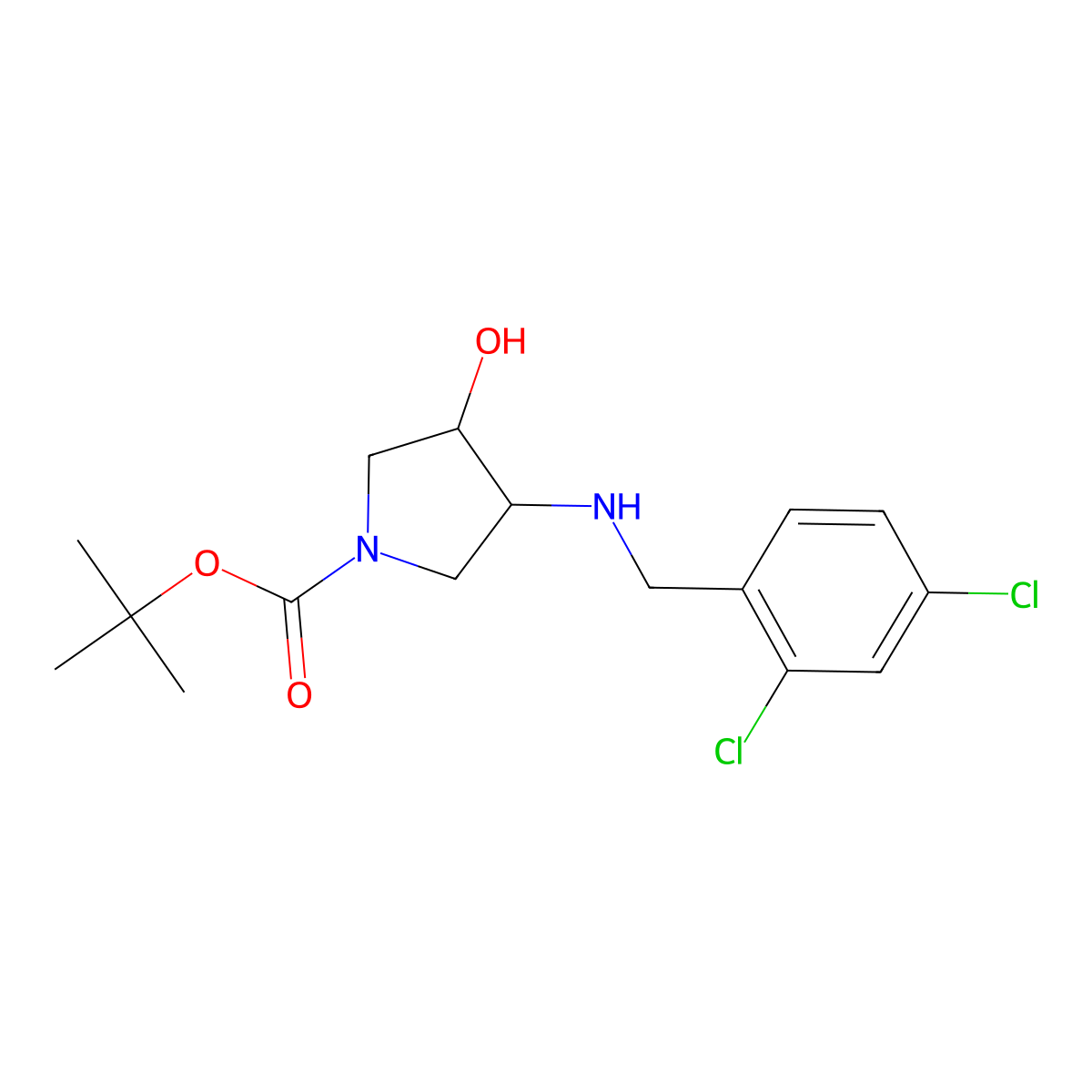 tert-Butyl 3-[(2,4-dichlorobenzyl)amino]-4-hydroxypyrrolidine-1-carboxylate molecular structure, CAS 1858255-10-3