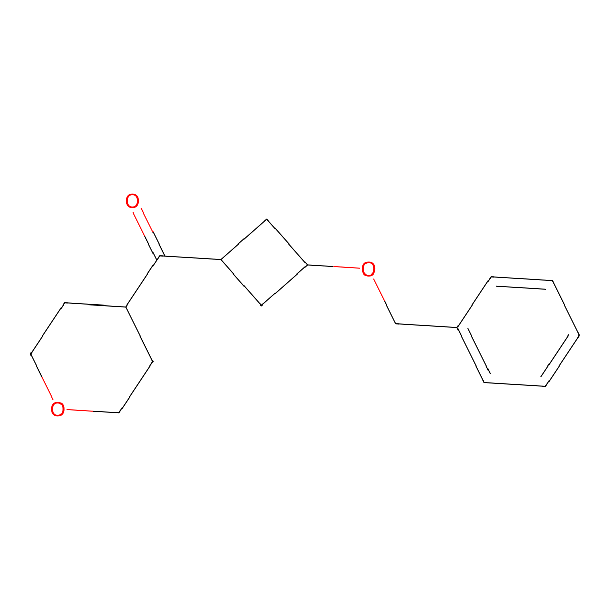 [3-(Benzyloxy)cyclobutyl](tetrahydro-2H-pyran-4-yl)methanone molecular structure, CAS 1858255-18-1