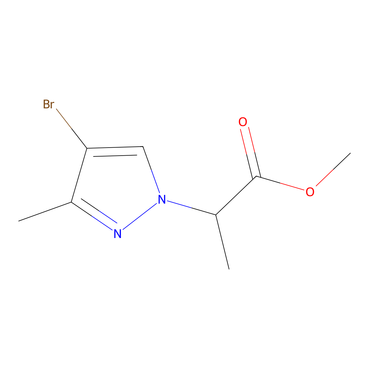Methyl 2-(4-bromo-3-methyl-1H-pyrazol-1-yl)propanoate molecular structure, CAS 1858255-21-6