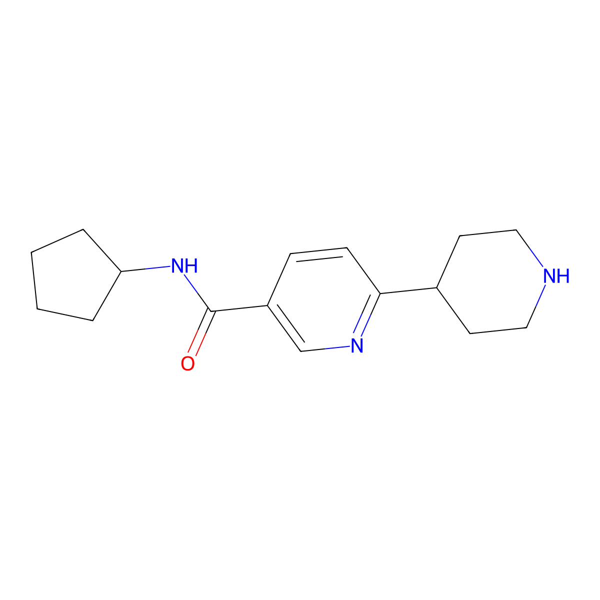 N-cyclopentyl-6-(piperidin-4-yl)pyridine-3-carboxamide molecular structure, CAS 1858255-26-1