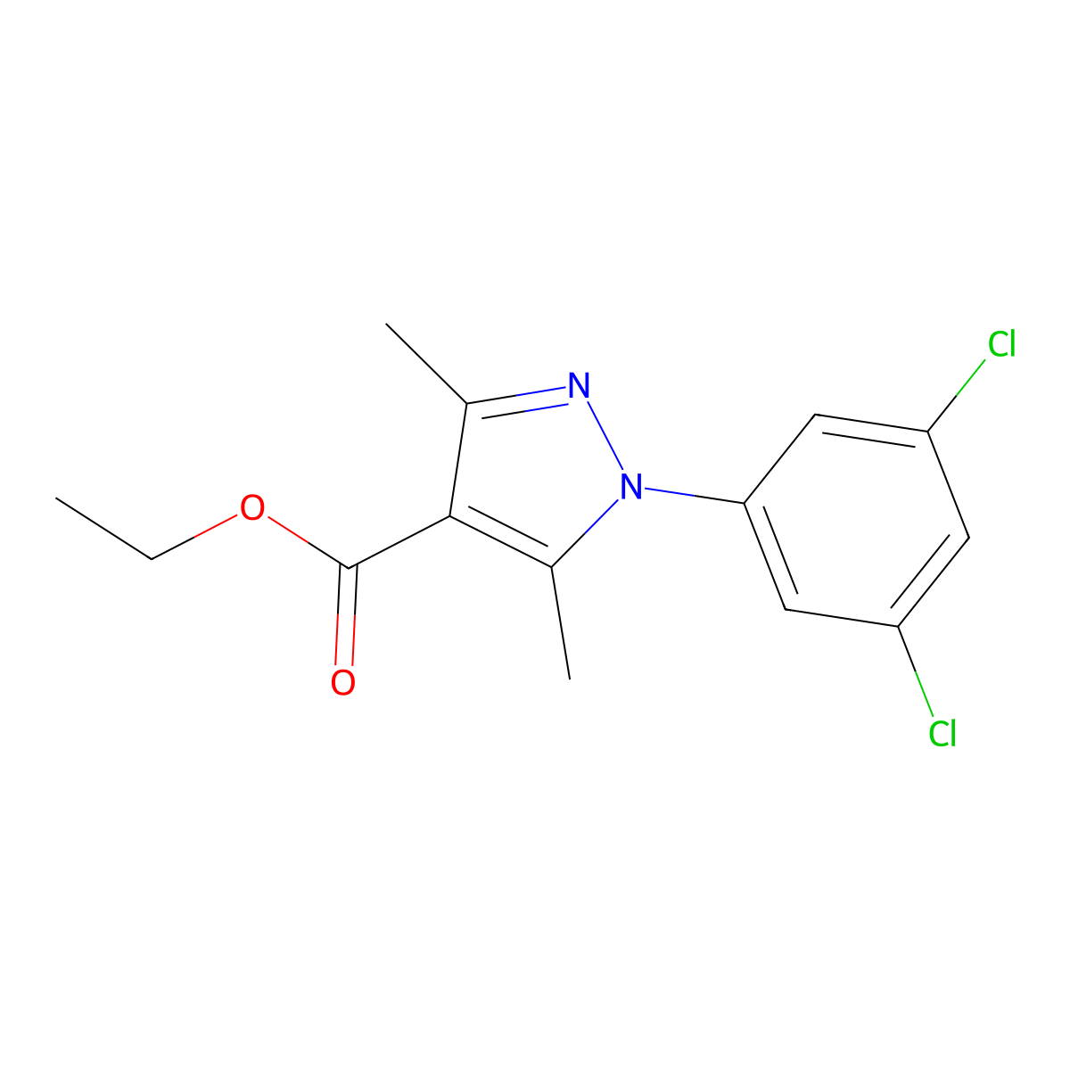 ethyl 1-(3,5-dichlorophenyl)-3,5-dimethyl-1H-pyrazole-4-carboxylate molecular structure, CAS 1858255-30-7
