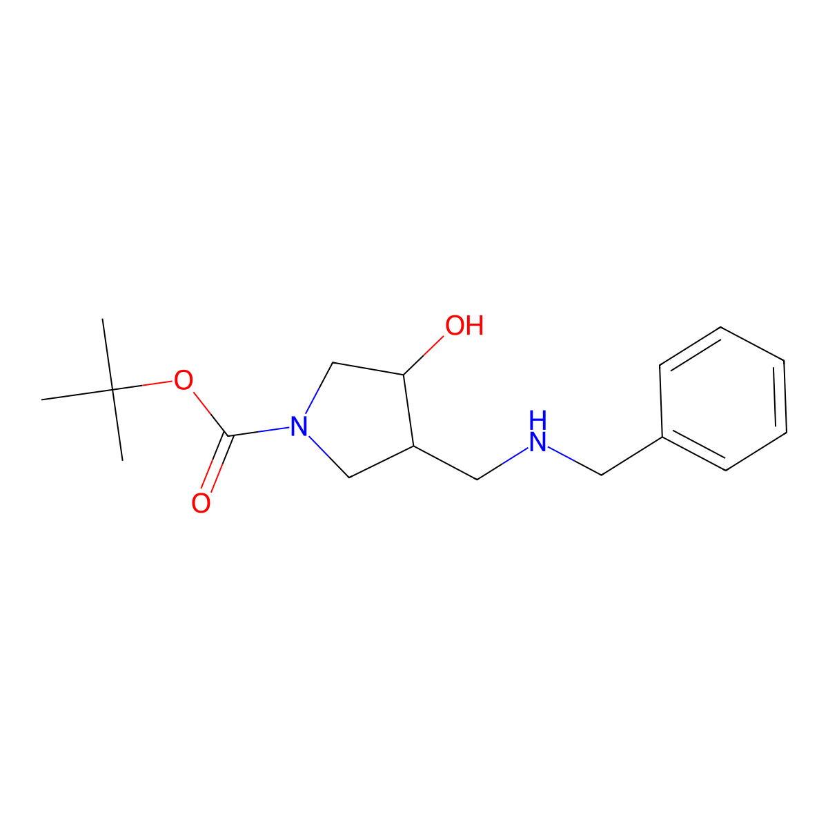 tert-Butyl 3-[(benzylamino)methyl]-4-hydroxypyrrolidine-1-carboxylate molecular structure, CAS 1858255-37-4