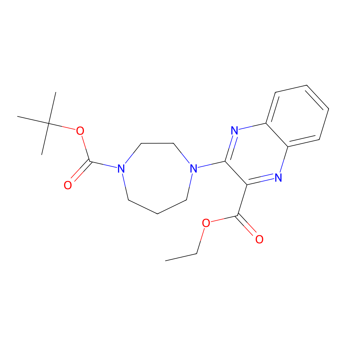 t-Butyl 4-[3-(ethoxycarbonyl)quinoxalin-2-yl]-1,4-diazepane-1-carboxylate molecular structure, CAS 1858255-49-8