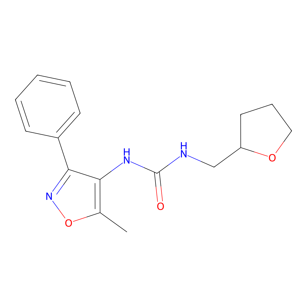 N-(5-Methyl-3-phenylisoxazol-4-yl)-N'-(tetrahydrofuran-2-ylmethyl)urea molecular structure, CAS 1858255-75-0