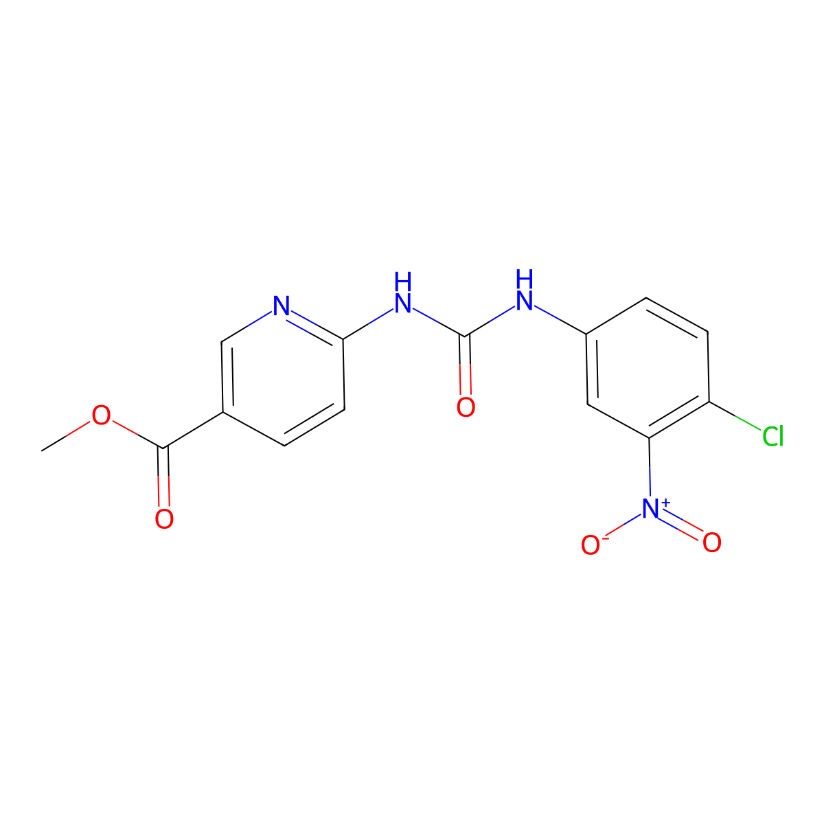 Methyl 6-({[(4-chloro-3-nitrophenyl)amino]carbonyl}amino)nicotinate molecular structure, CAS 1858255-81-8