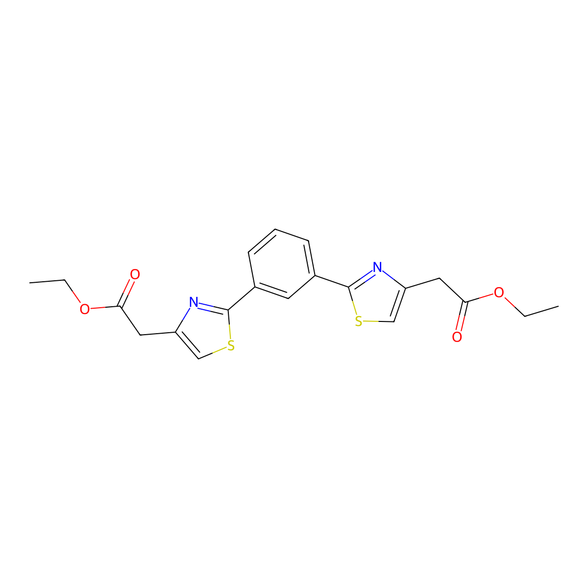 1,3-Bis(4-ethoxycarbonylmethyl-2-thiazolyl)benzene molecular structure, CAS 1858256-06-0