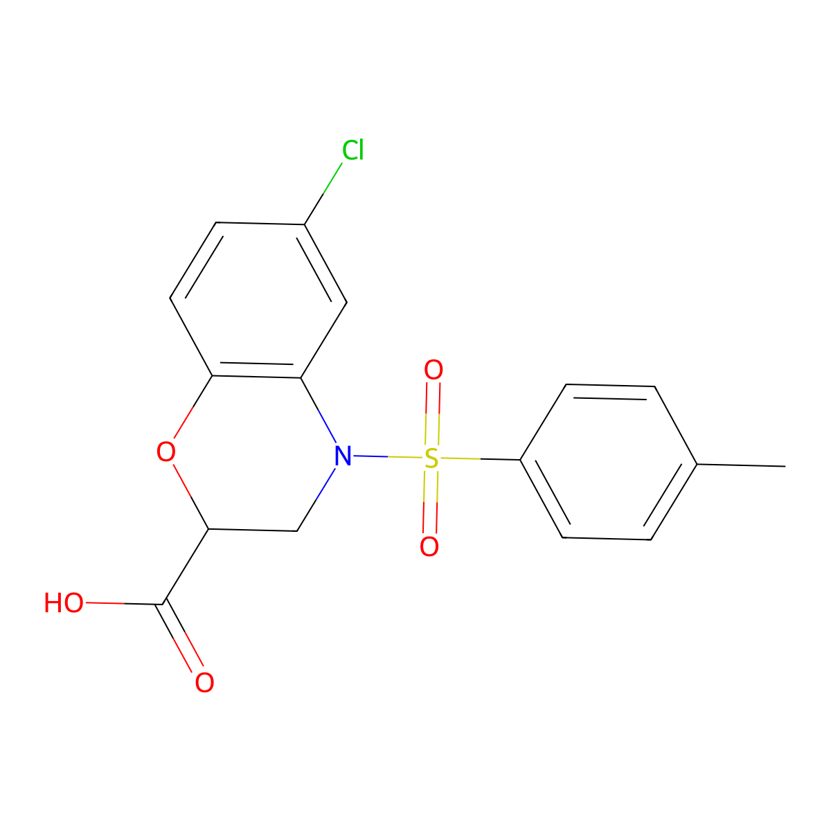 6-Chloro-4-[(4-methylphenyl)sulfonyl]-3,4-dihydro-2H-1,4-benzoxazine-2-carboxylic acid molecular structure, CAS 1858256-16-2