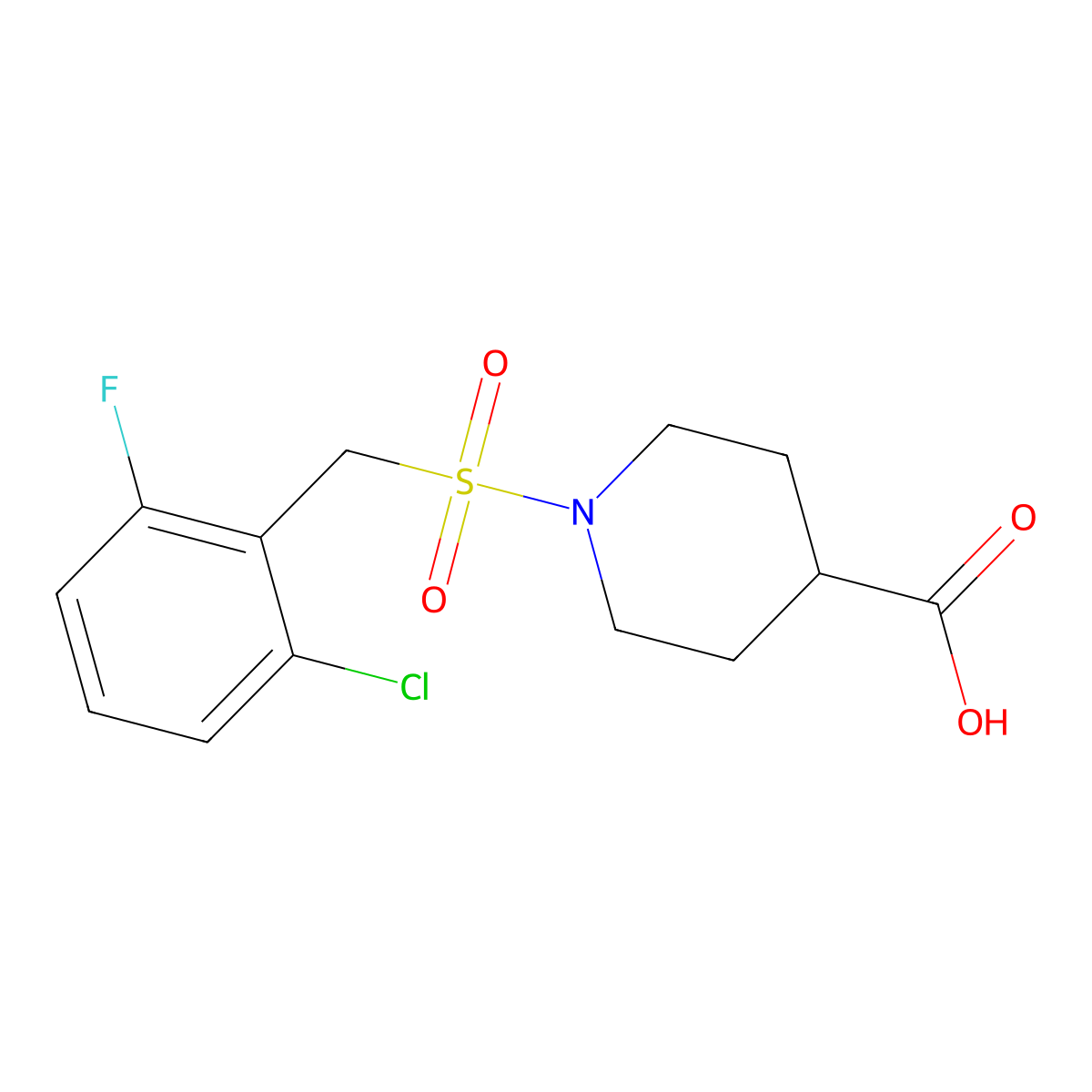 1-[(2-Chloro-6-fluorobenzyl)sulfonyl]piperidine-4-carboxylic acid molecular structure, CAS 1858256-24-2
