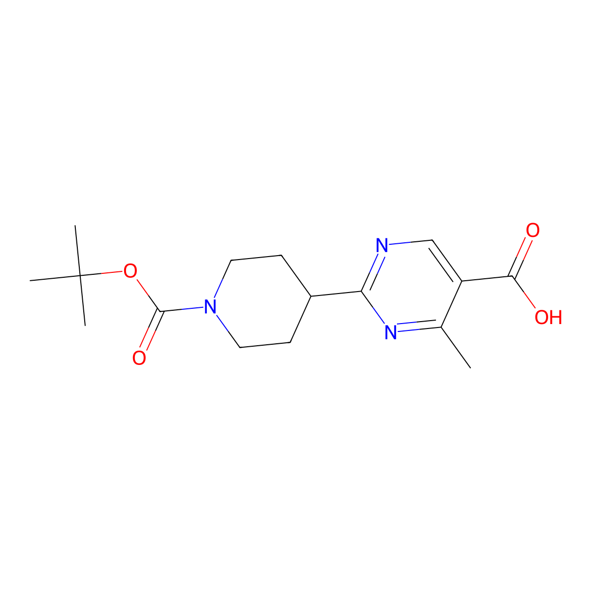 2-[1-(tert-Butoxycarbonyl)piperidin-4-yl]-4-methylpyrimidine-5-carboxylic acid molecular structure, CAS 1858256-34-4