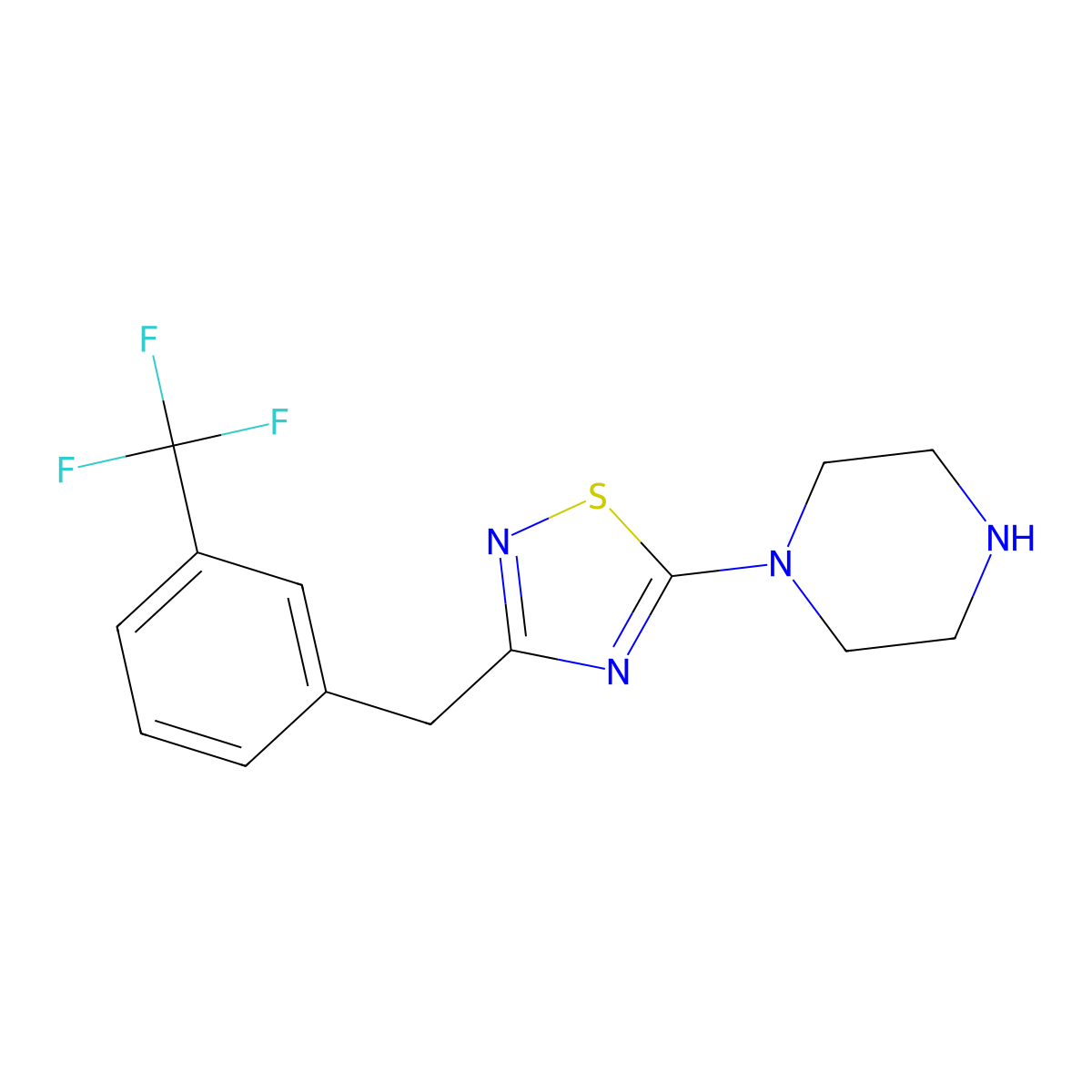 1-(3-{[3-(Trifluoromethyl)phenyl]methyl}-1,2,4-thiadiazol-5-yl)piperazine molecular structure, CAS 1858256-59-3