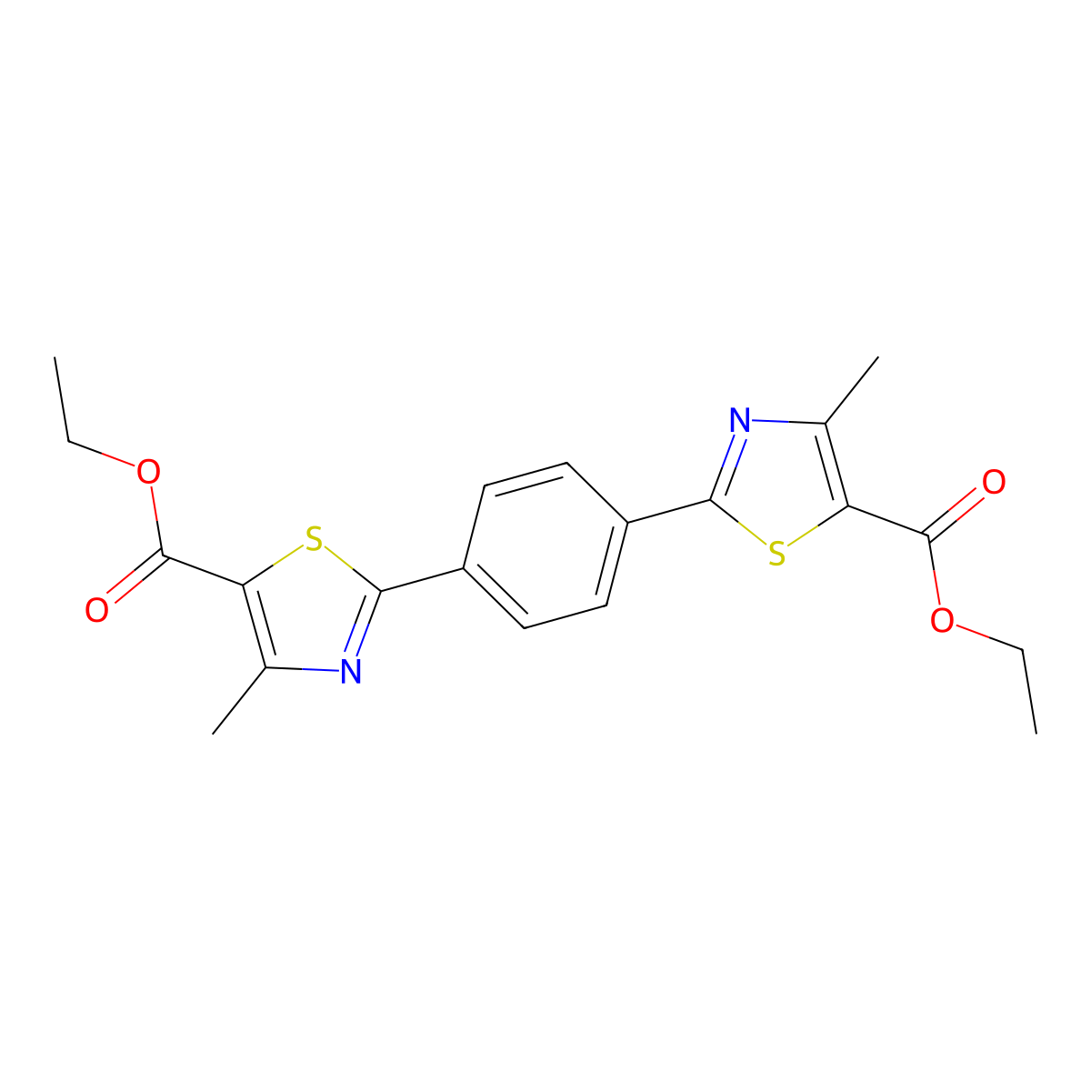 1,4-Bis(5-ethoxycarbonyl-4-methyl-2-thiazolyl)benzene molecular structure, CAS 1858256-67-3