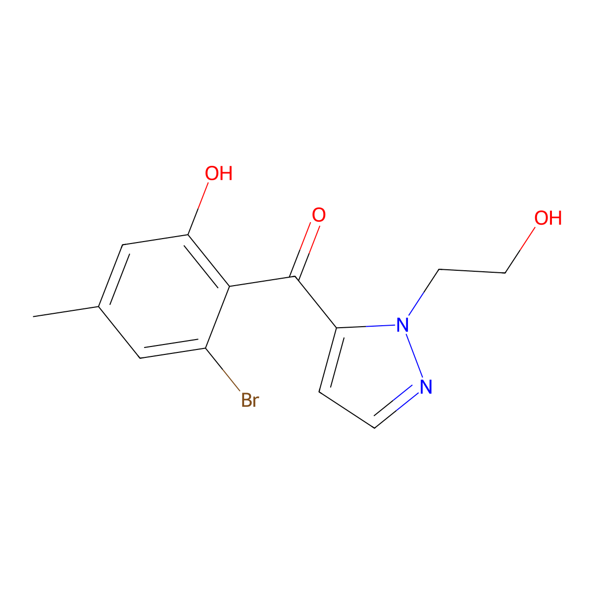 (2-Bromo-6-hydroxy-4-methylphenyl)[1-(2-hydroxyethyl)-1H-pyrazol-5-yl]methanone molecular structure, CAS 1858256-80-0
