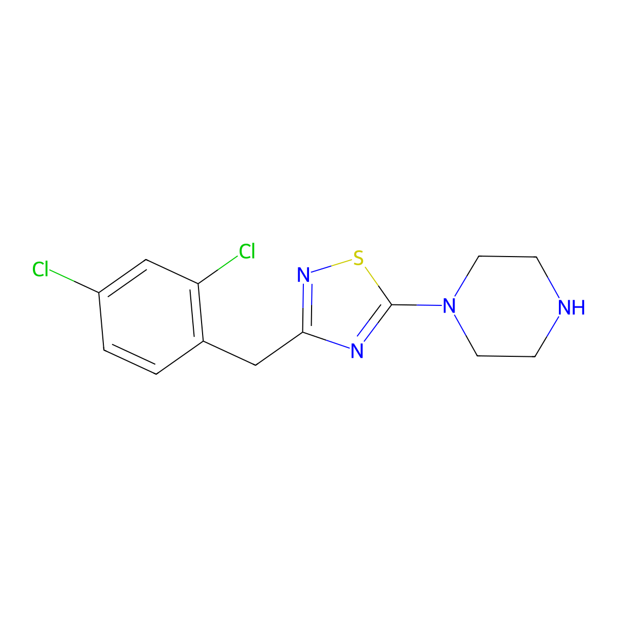 1-{3-[(2,4-Dichlorophenyl)methyl]-1,2,4-thiadiazol-5-yl}piperazine molecular structure, CAS 1858256-86-6