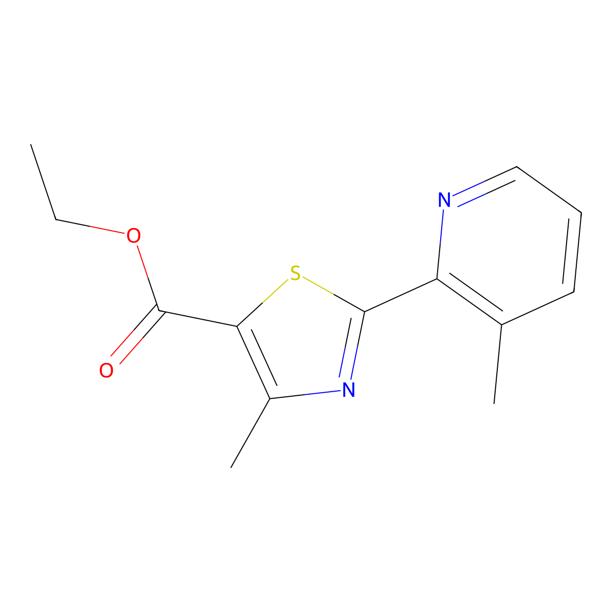 Ethyl 2-(3-methyl-2-pyridyl)-4-methylthiazole-5-carboxylate molecular structure, CAS 1858257-27-8