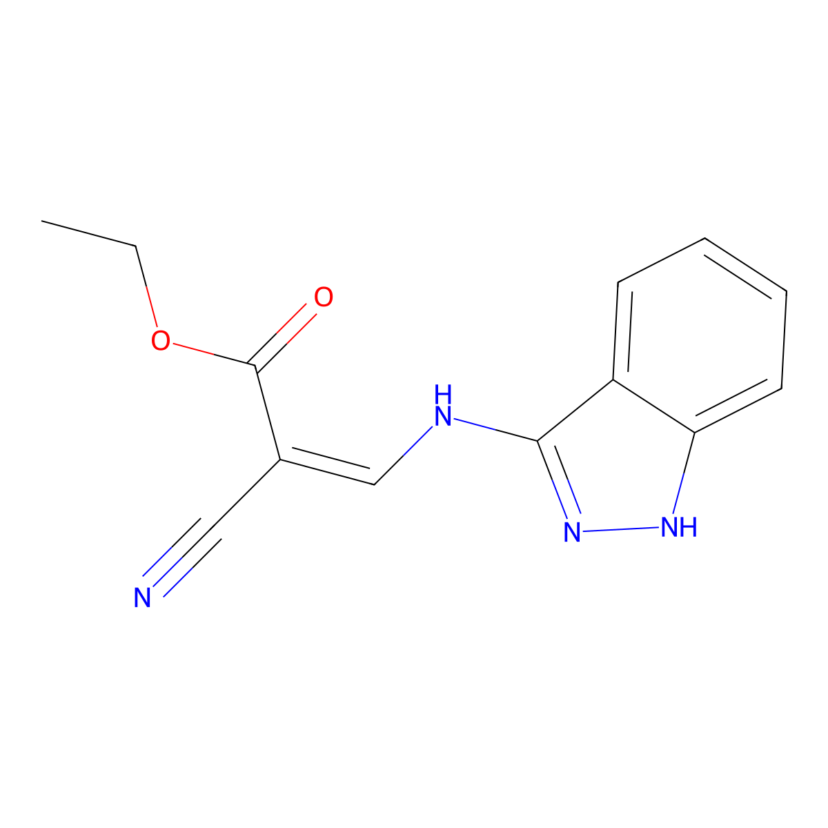Ethyl 2-cyano-3-(1H-indazol-3-ylamino)prop-2-enoate molecular structure, CAS 1858264-22-8