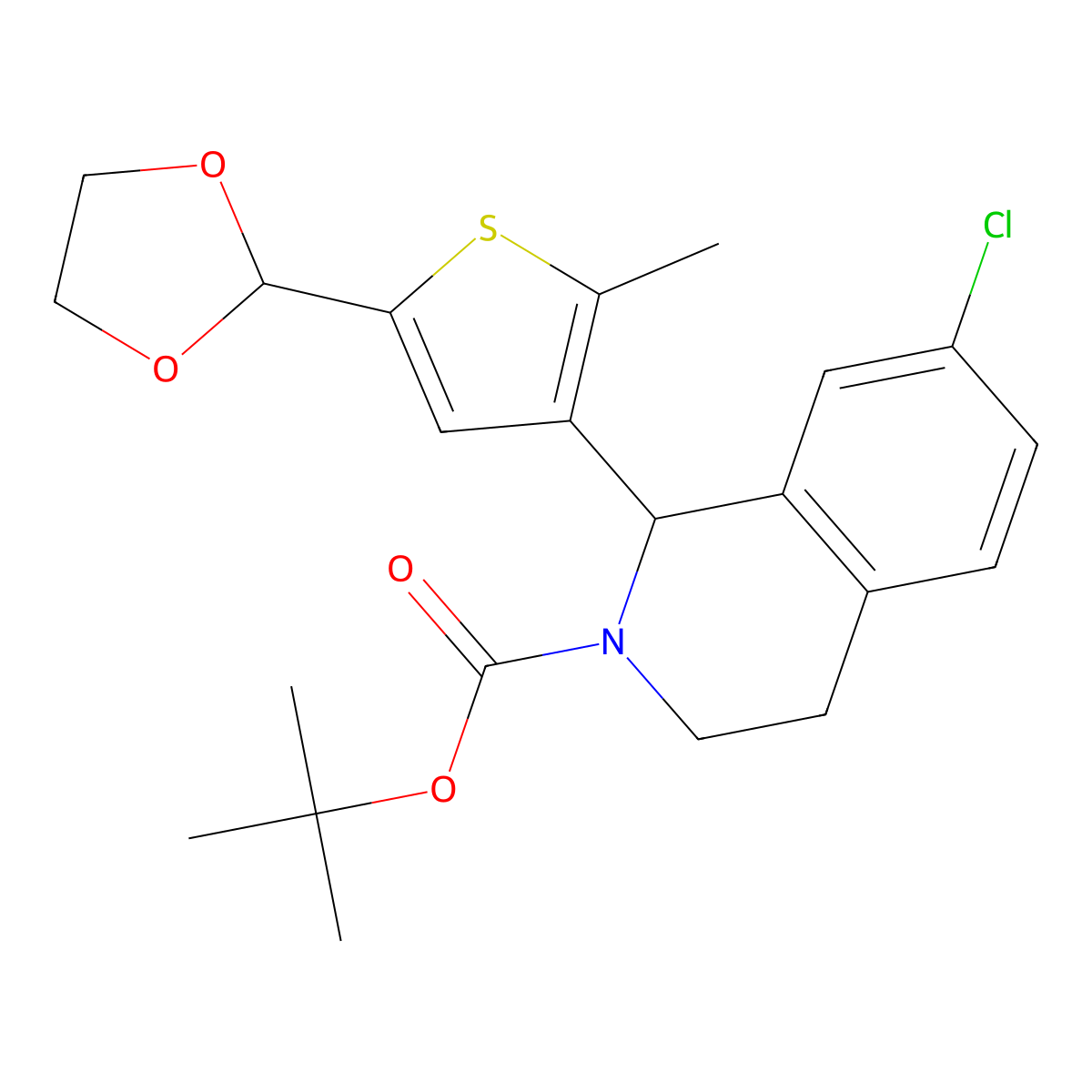 tert-Butyl 1-(5-(1,3-dioxolan-2-yl)-2-methylthiophen-3-yl)-7-chloro-3,4-dihydroisoquinoline-2(1H)-carboxylate molecular structure, CAS 1858275-14-5