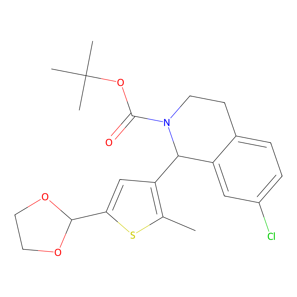 tert-Butyl 1-(5-(1,3-dioxolan-2-yl)-2-methylthiophen-3-yl)-7-chloro-3,4-dihydroisoquinoline-2(1H)-carboxylate molecular structure, CAS 1858275-14-5
