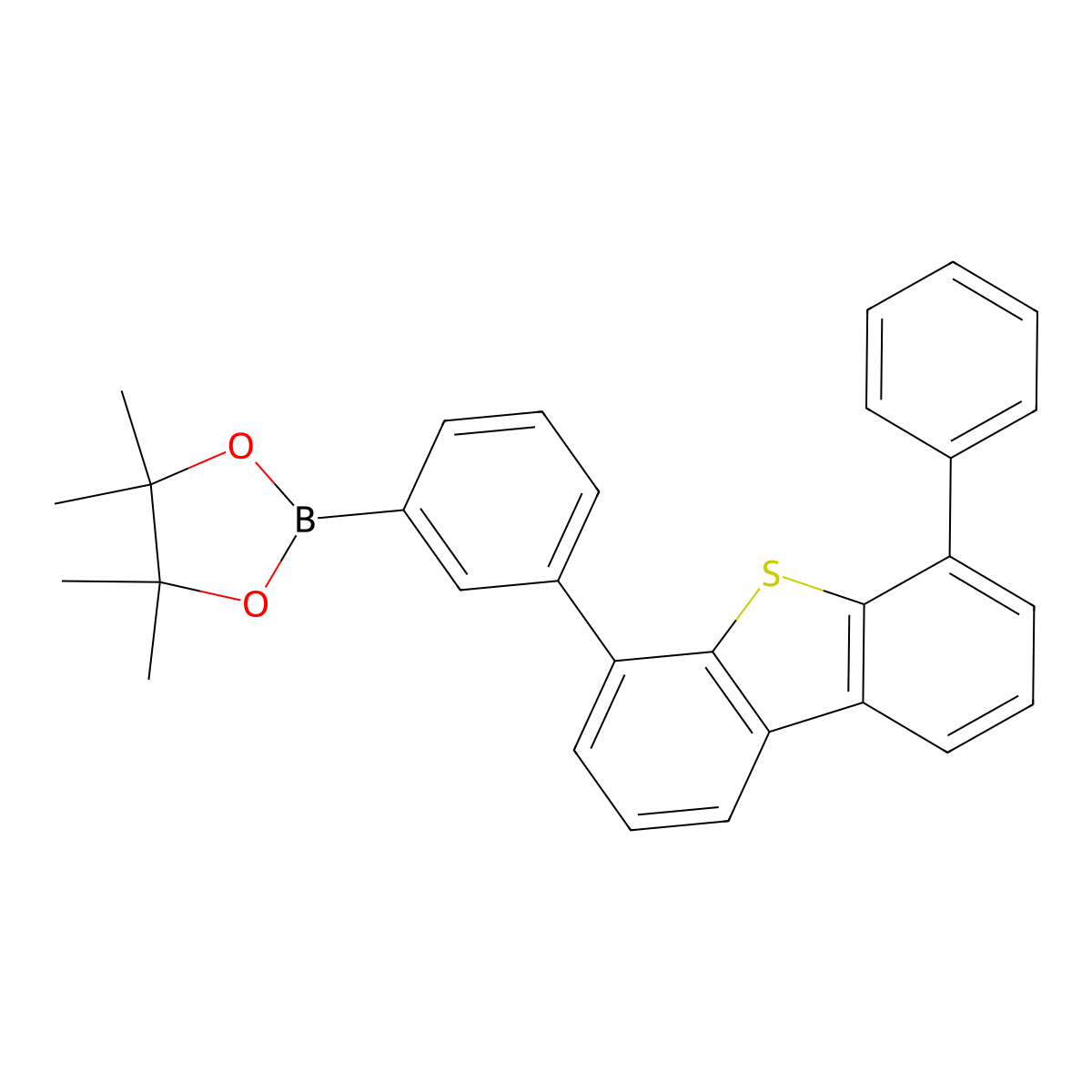 4,4,5,5-Tetramethyl-2-(3-(6-phenyldibenzo[b,d]thiophen-4-yl)phenyl)-1,3,2-dioxaborolane molecular structure, CAS 1858289-74-3