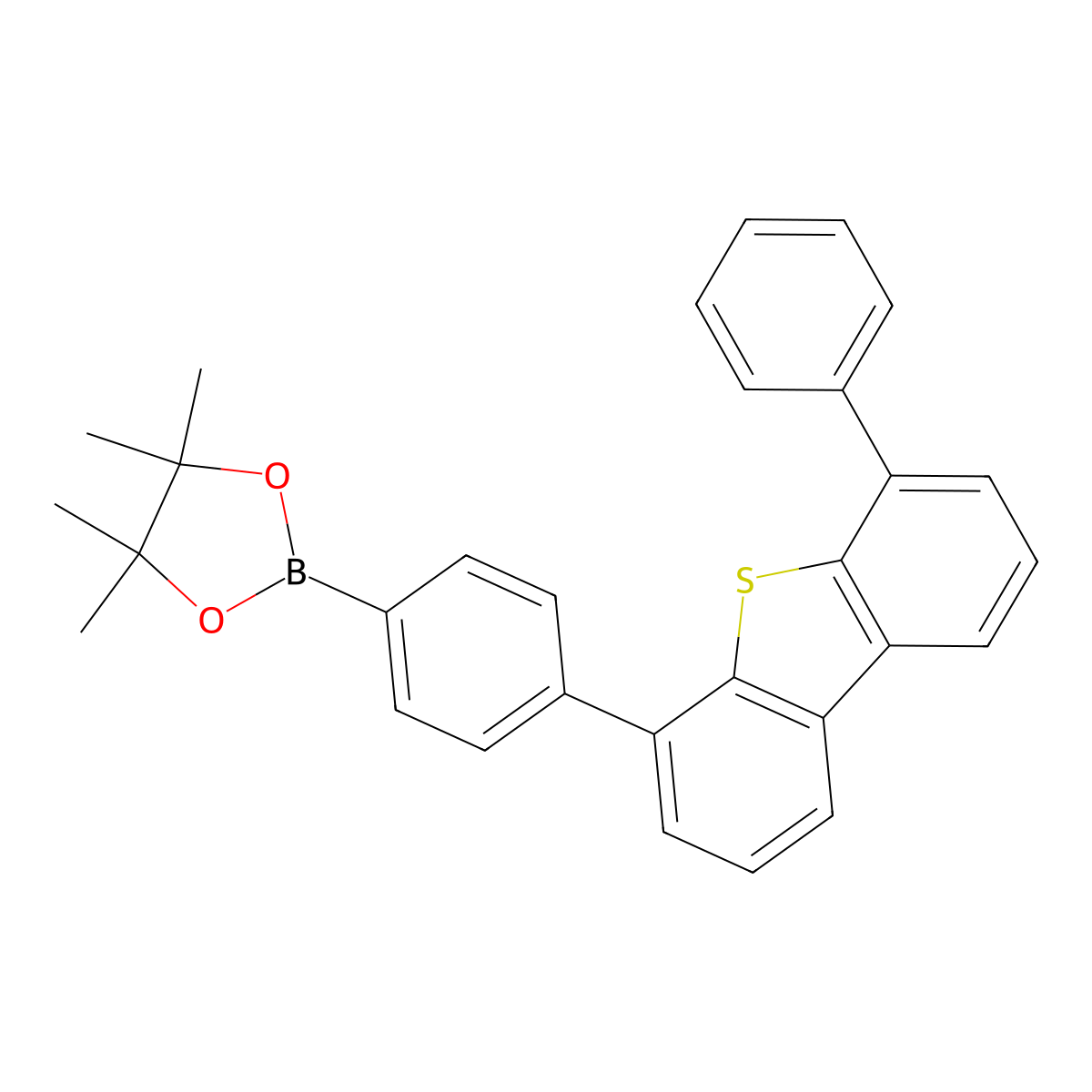 4,4,5,5-Tetramethyl-2-(4-(6-phenyldibenzo[b,d]thiophen-4-yl)phenyl)-1,3,2-dioxaborolane molecular structure, CAS 1858289-75-4