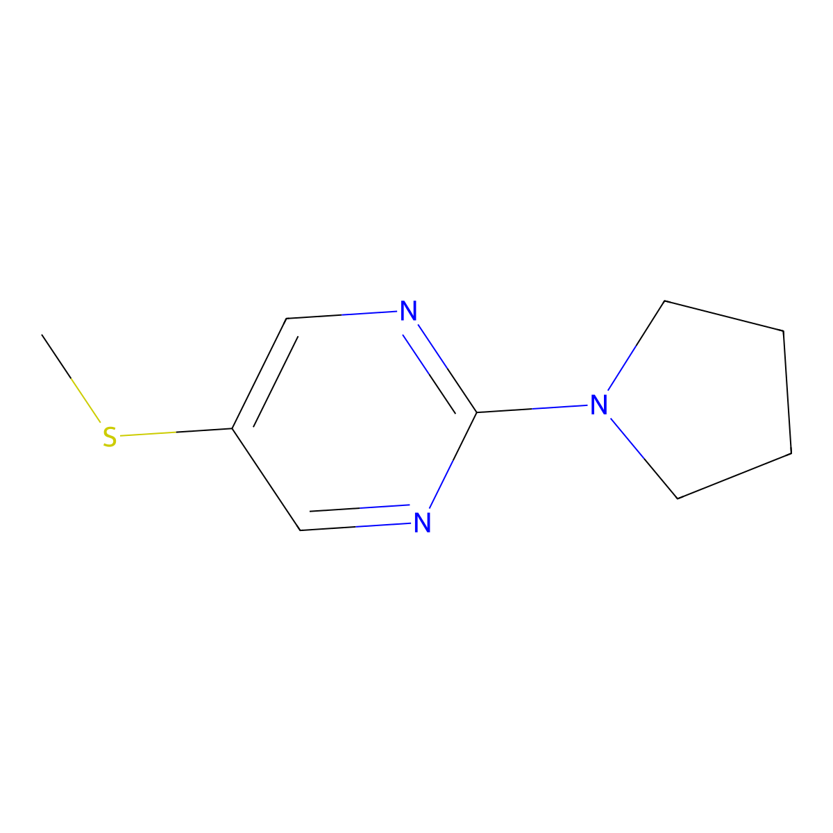 5-(Methylthio)-2-(pyrrolidin-1-yl)pyrimidine molecular structure, CAS 1858386-97-6