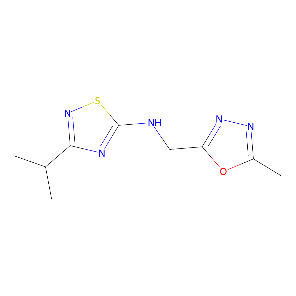 N-[(5-methyl-1,3,4-oxadiazol-2-yl)methyl]-3-(propan-2-yl)-1,2,4-thiadiazol-5-amine molecular structure, CAS 1858418-23-1