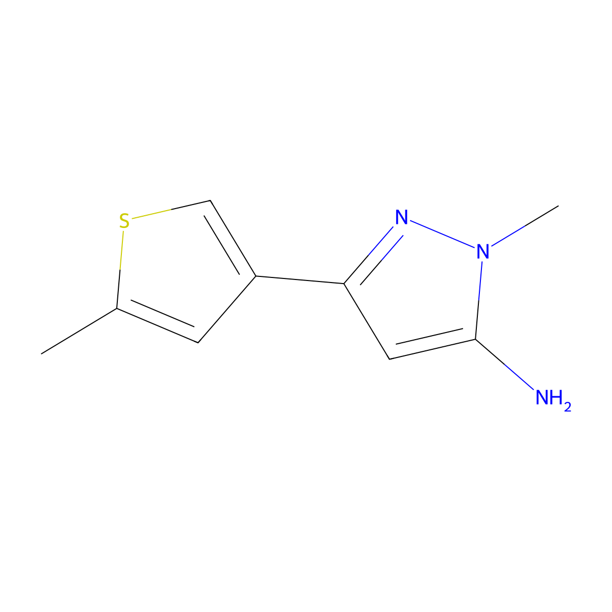1-Methyl-3-(5-methylthiophen-3-yl)-1H-pyrazol-5-amine molecular structure, CAS 1858497-10-5