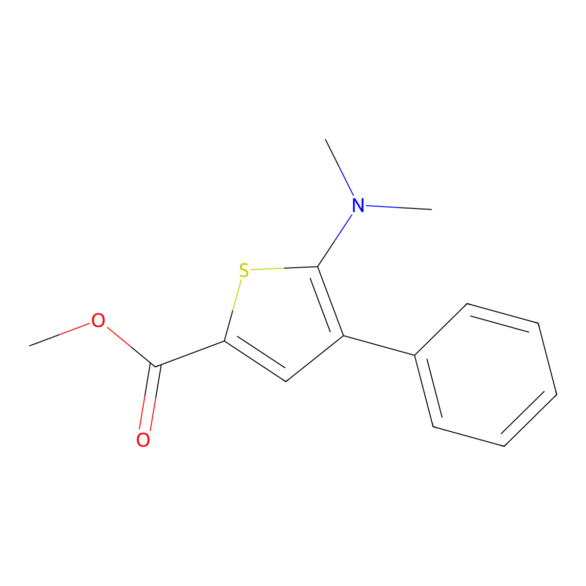Methyl 5-(dimethylamino)-4-phenyl-2-thiophenecarboxylate molecular structure, CAS 185851-98-3
