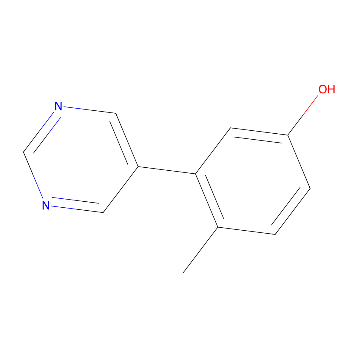 4-Methyl-3-(pyrimidin-5-yl)phenol molecular structure, CAS 1858515-52-2