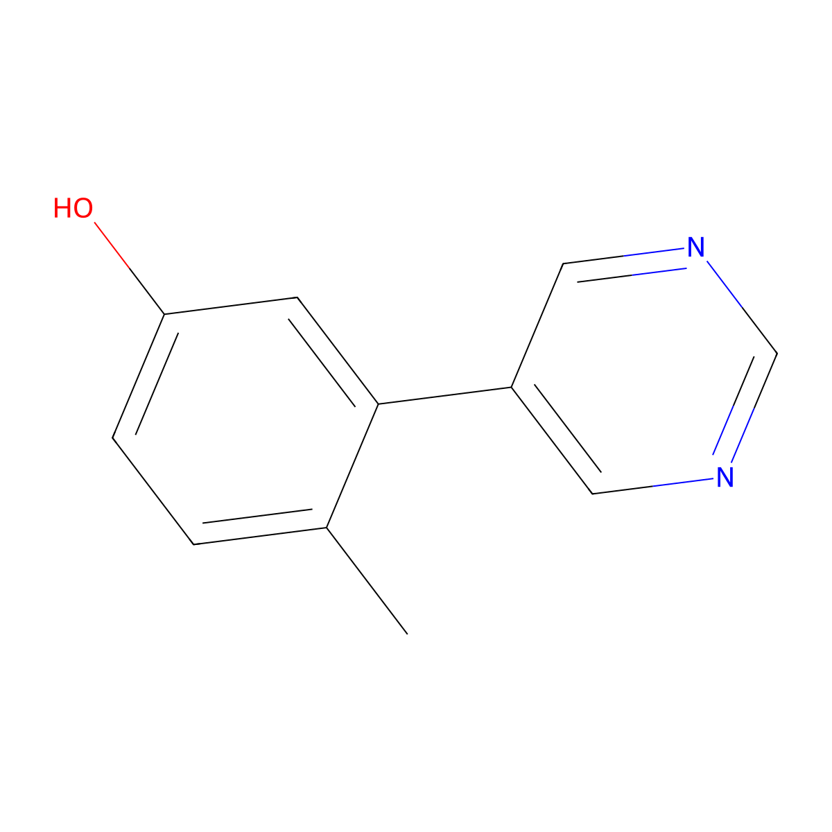 4-Methyl-3-(pyrimidin-5-yl)phenol molecular structure, CAS 1858515-52-2