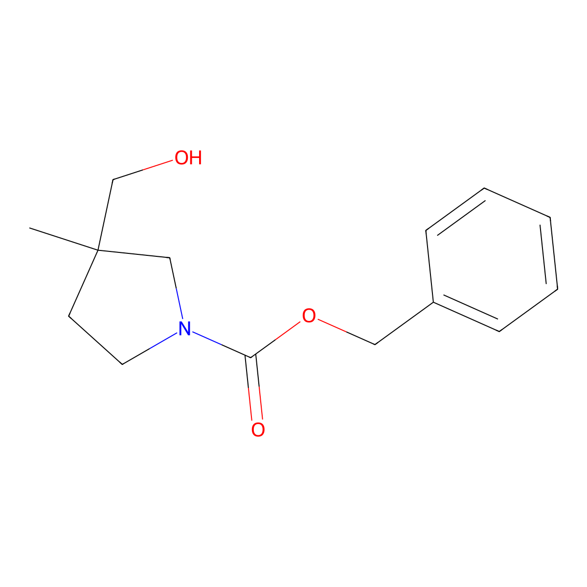 Benzyl 3-(hydroxymethyl)-3-methylpyrrolidine-1-carboxylate molecular structure, CAS 1858583-94-4