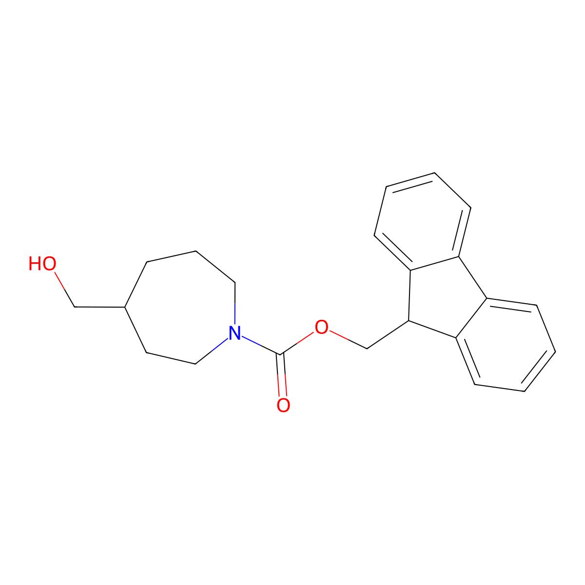 (9H-fluoren-9-yl)methyl 4-(hydroxymethyl)azepane-1-carboxylate molecular structure, CAS 1858660-56-6