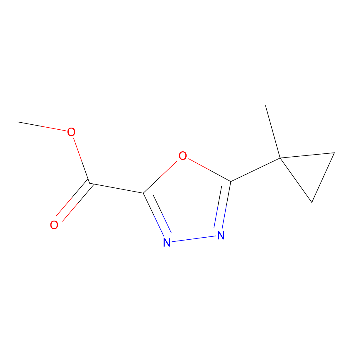 Methyl 5-(1-methylcyclopropyl)-1,3,4-oxadiazole-2-carboxylate molecular structure, CAS 1858754-51-4