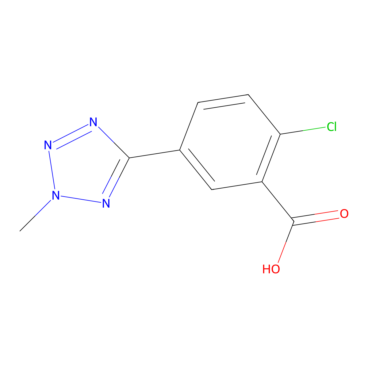 2-chloro-5-(2-methyl-2H-1,2,3,4-tetrazol-5-yl)benzoic acid molecular structure, CAS 1858810-34-0