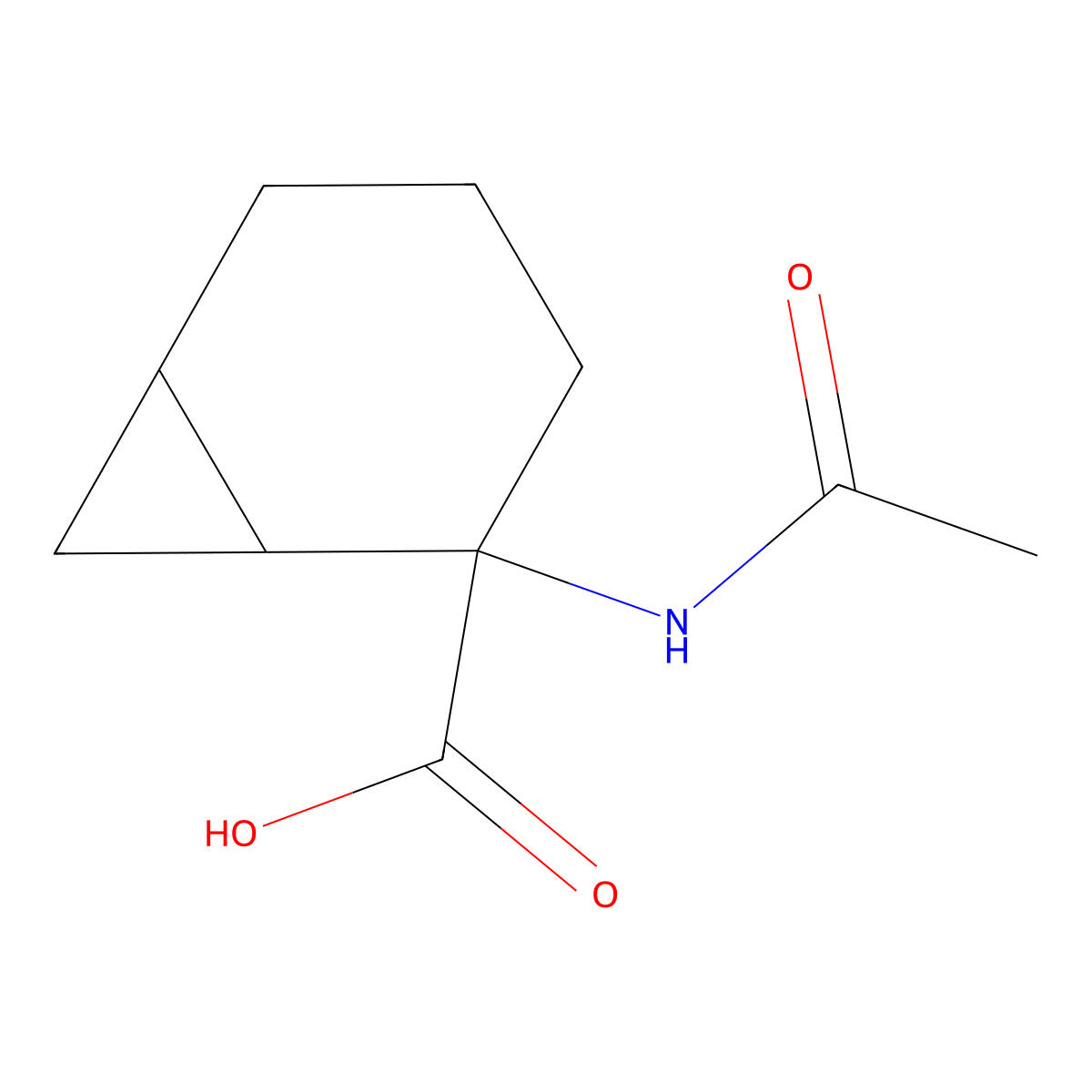 2-Acetamidobicyclo[4.1.0]heptane-2-carboxylic acid molecular structure, CAS 1858924-82-9