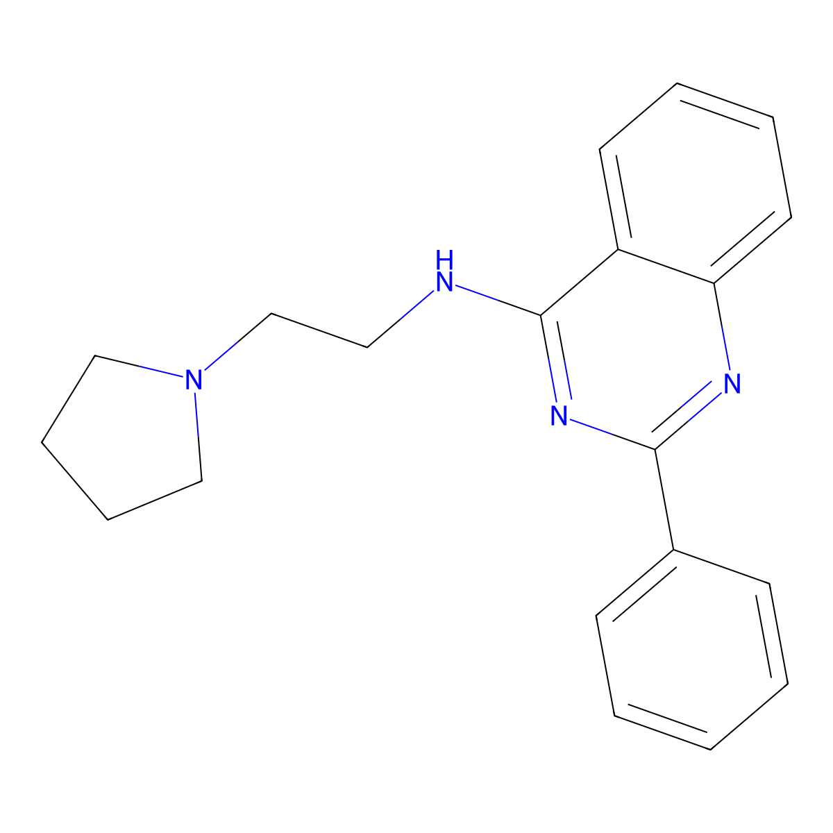 2-phenyl-N-(2-pyrrolidin-1-ylethyl)quinazolin-4-amine molecular structure, CAS 18590-64-2
