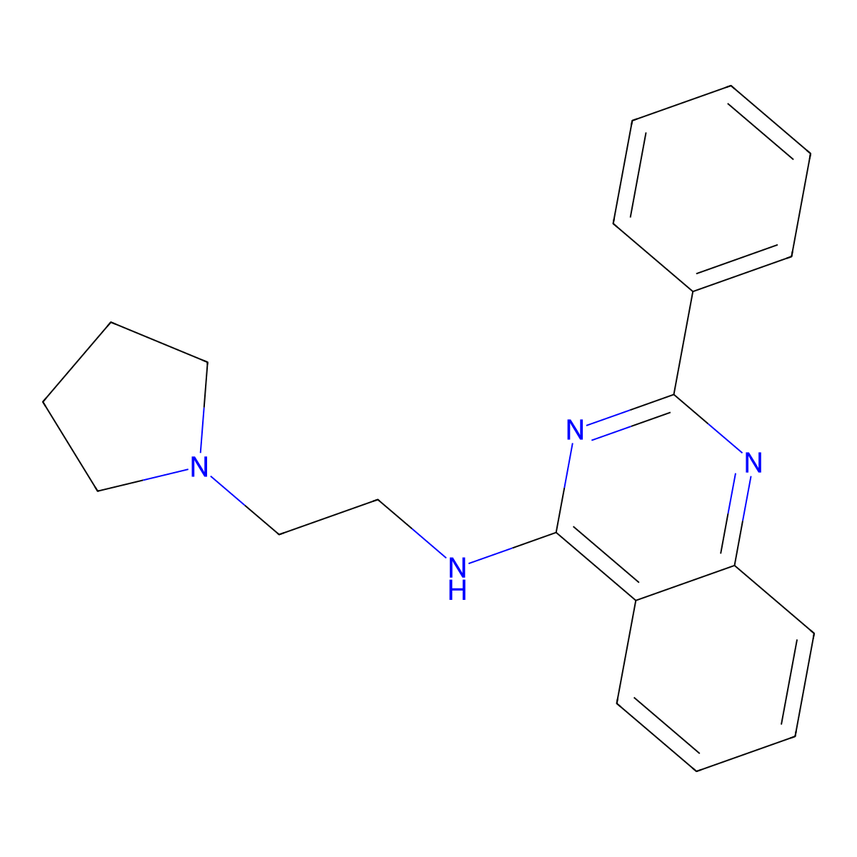 2-phenyl-N-(2-pyrrolidin-1-ylethyl)quinazolin-4-amine molecular structure, CAS 18590-64-2